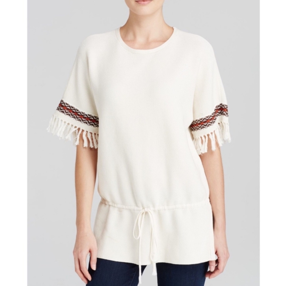 Tory Burch Ganni Fringe Knit Embroidered Top L